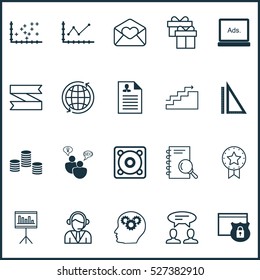 Set Of 20 Universal Editable Icons. Can Be Used For Web, Mobile And App Design. Includes Elements Such As Changes Graph, Present Badge, Presentation And More.