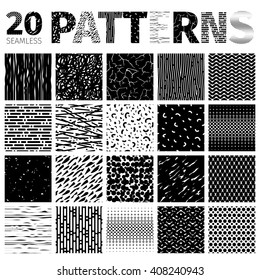 Set of 20 various abstract vector seamless patterns. There are all textures in Swatches panel. Isolated on white background. 