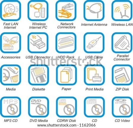 A set of 20 vector computer multimedia, networking, accessories and PC health pictograms.