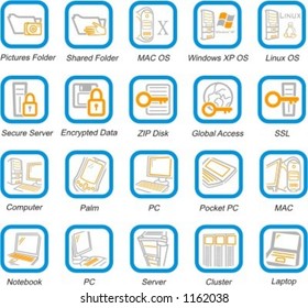 A set of 20 vector computer system, security, hardware and software pictograms.