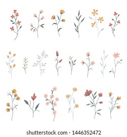 Set of 20 vector flowers and plants. Cute floral elements for save the date card. Unique artwork for your design.