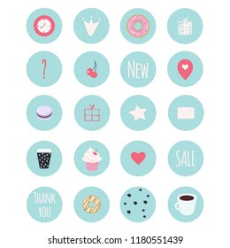 Set of 20 vector icons including sweets for your patisserie business, scrapbooking, bullet journalling, instagram history buttons, etc. Enjoy!
