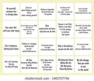 Set of 20 vector Motivation Inspiring Quotes. Ready to post in social media, brochure, magazine. 