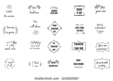 Set of 20 vector Motivation Inspiring Quotes. Ready to post in social media, brochure, magazine. 