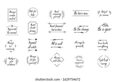 Set of 20 vector Motivation Inspiring Quotes. Ready to post in social media, brochure, magazine