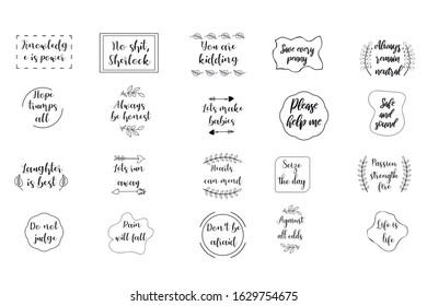 Set of 20 vector Motivation Inspiring Quotes. Ready to post in social media, brochure, magazine