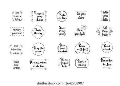 Conjunto de 20 Citas Inspiradoras de Motivación vectorial. Listo para publicar en medios sociales, folleto, revista. 