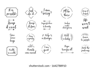 Set of 20 vector Motivation Inspiring Quotes. Ready to post in social media, brochure, magazine. 