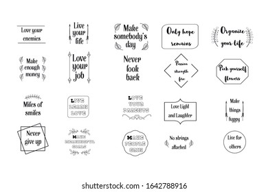 Set of 20 vector Motivation Inspiring Quotes. Ready to post in social media, brochure, magazine. 