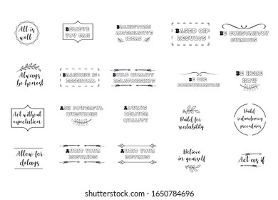 Set of 20 vector Motivation Inspiring Quotes. Ready to post in social media, brochure, magazine. 