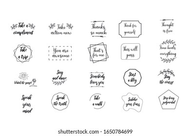 Set of 20 vector Motivation Inspiring Quotes. Ready to post in social media, brochure, magazine. 