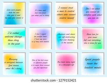 Set of 20 vector  Quotes about Love. Ready to post in social media, brochure, magazine