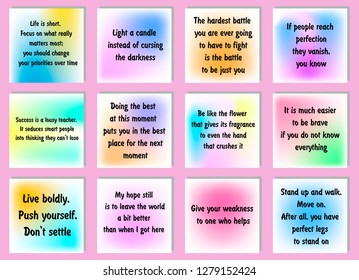Set of 20 vector  Quotes about Love. Ready to post in social media, brochure, magazine