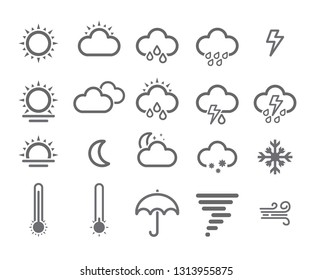 Set of 20 weather widgets and icons. Vector illustration Thick line for web and mobile apps.