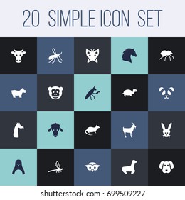 Set Of 20 Zoo Icons Set.Collection Of Lamb, Bunny, Camelopard And Other Elements.