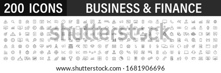Set of 200 Business icons. Business and Finance web icons in line style. Money, bank, contact, infographic. Icon collection. Vector illustration.