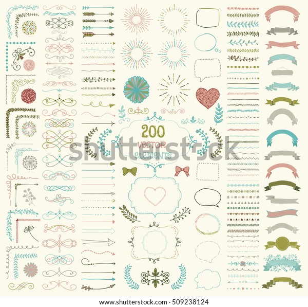 Set 200 Colorful Hand Drawn Doodle Stock Vector Royalty Free