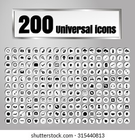 Set of 200 icons for web and mobile on white