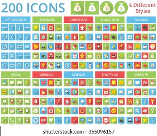 Conjunto de 200 iconos para web y móvil. Incluye 4 estilos para cada icono en diferentes capas.