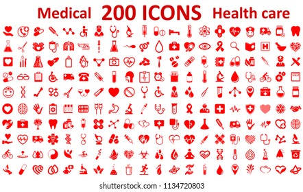 Set 200 Medecine and Health flat icons. Collection health care medical sign icons – stock vector
