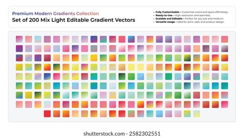 Set of 200 Mix Light Editable Gradient Vectors