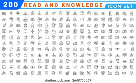 Set of 200 outline icons related to knowledge. Linear icon collection. Editable stroke. Vector illustration