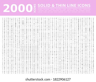 Set of 2000 High Quality Thin Line Icons . Isolated Vector Elements