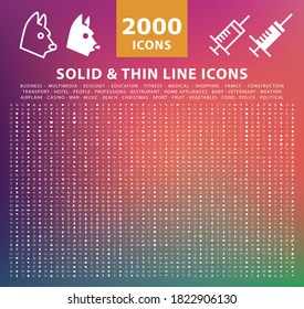 Set of 2000 High Quality Thin Line Icons . Isolated Vector Elements