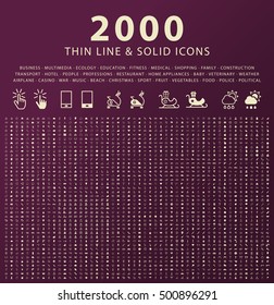 Set of 2000 Minimal and Solid Icons . Vector Isolated Elements.