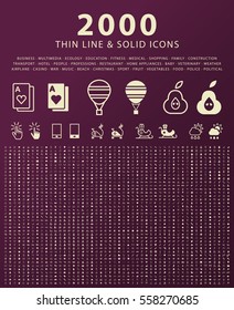 Set of 2000 Minimal and Solid Icons. Vector Isolated Elements.