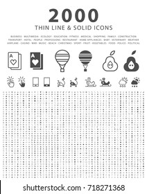 Set of 2000 Minimal and Solid Icons on White Background . Vector Isolated Elements