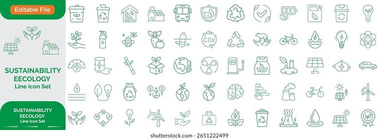 Conjunto de 2000+ Sustentabilidade e Eco conjunto de ícones de linha. Relacionado a ESG, ecologia, meio ambiente, social, governança. Coleção de ícones de tópicos. Traçado editável. Conjunto de ícones de linha , ilustração de vetor.