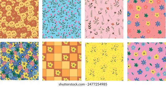 Conjunto de 2000s floral sin patrón. y2k patrón. y2k fondo. Patrón sin costuras en el estilo retro de moda de la década de 2000. 