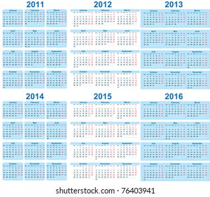 Set of 2011 - 2016 Calendar