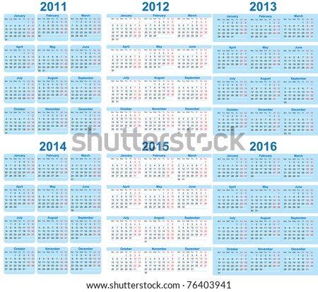 Set of 2011 - 2016 Calendar