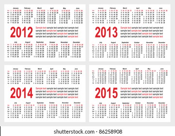 Set of 2012 2013 1214 1215 year Calendar grid pocket vector