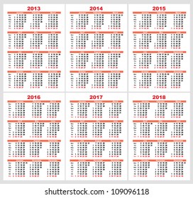 Set of 2013 1214 1215 1216 1217 1218 year, Calendar grid pocket vector