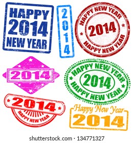 Set of 2014 new year grunge stamps, vector illustration