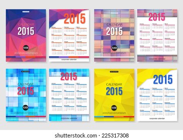 Set of 2015 calendar template brochure geometric design. Modern back and front flyer backgrounds. Vector illustration.