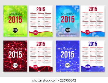 Set of 2015 calendar template brochure design. Modern back and front flyer backgrounds. Vector illustration.