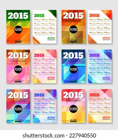 Set of 2015 calendar template brochure geometric design. Modern back and front flyer backgrounds. Vector illustration.