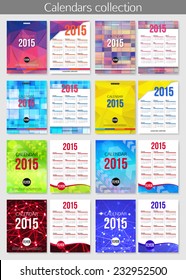 Set of 2015 calendar template brochures. Geometric design. Modern back and front flyer backgrounds. Vector illustration. 