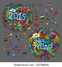 Set of 2015 and New Year hand lettering and doodles elements background