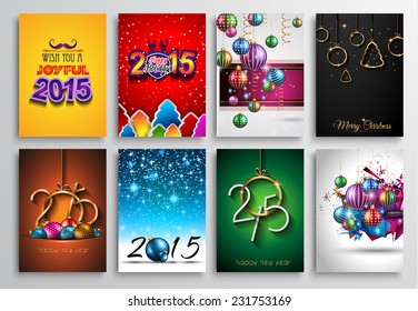 Juego de 2015 Año Nuevo y Feliz Navidad para tus folletos, invitación, afiches de fiesta, tarjeta de felicitación, portada de folleto o banners genéricos.