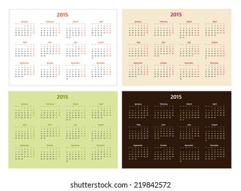 Set of 2015 year calendar vector templates