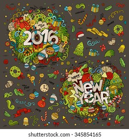 Set of 2016 and New Year hand lettering and doodles elements, symbols objects background