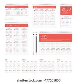 Set of 2017, 2018, 2019 and 2020 calendar template brochure geometric design.  Corporate identity template set. Branding design. Business stationery mock-up.