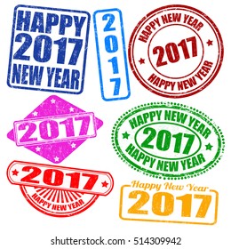 Set of 2017 new year grunge stamps, vector illustration