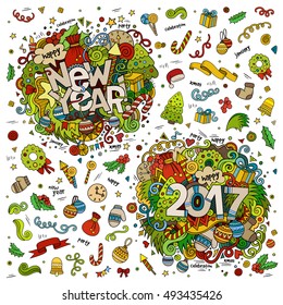 Set of 2017 and New Year hand lettering and doodles elements, symbols, objects background