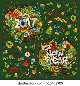 Set of 2017 and New Year hand lettering and doodles elements, symbols, objects background